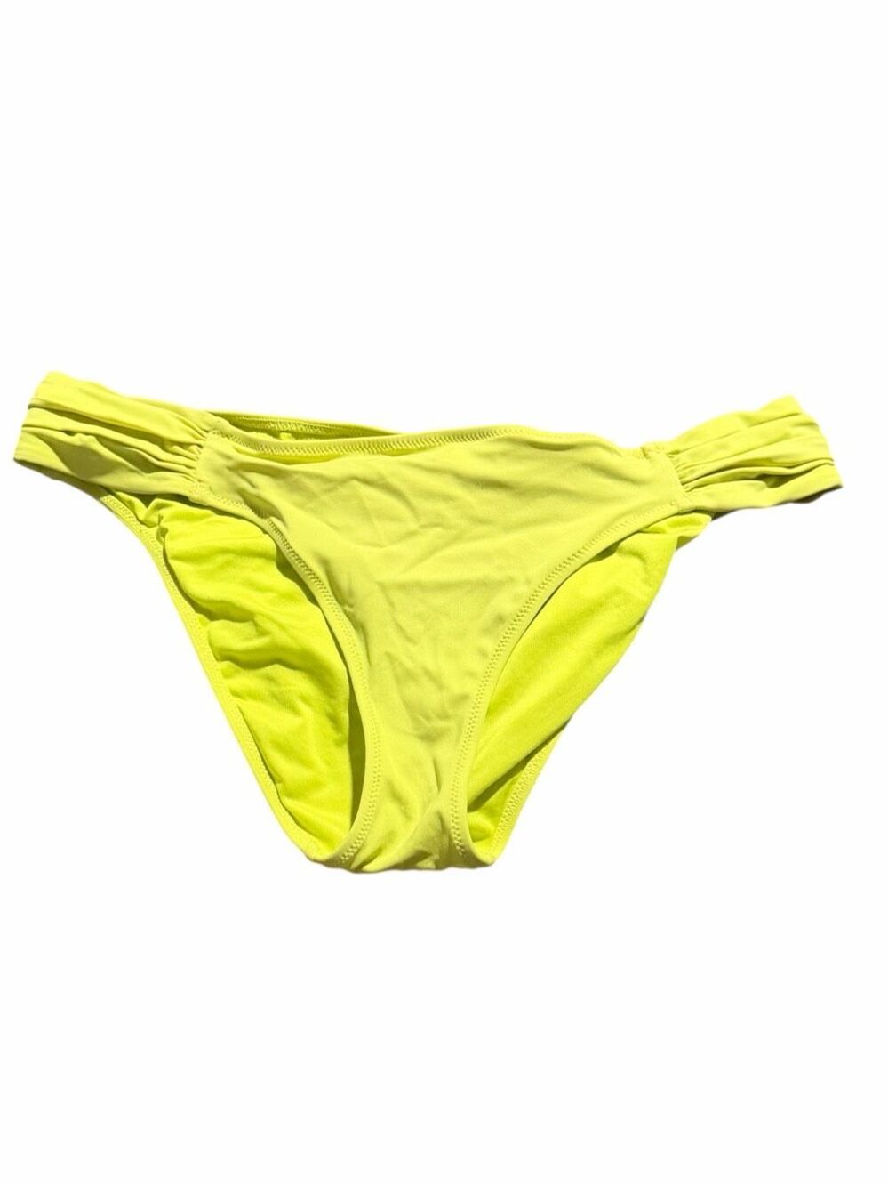 VICTORIA’S SECRET Neon Yellow Side Ruched Bikini Bottoms Size Medium Swim Bottom